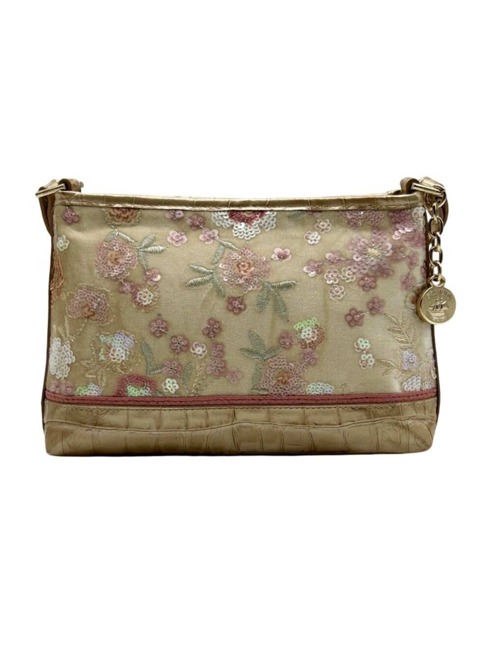 Brahmin Metallic Floral Embroidered And Croc-Embossed Shoulder Bag